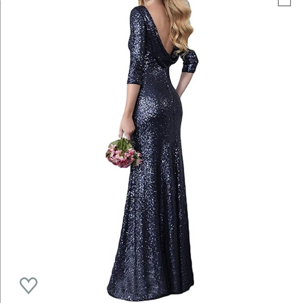 Navy, sequin, full length gown